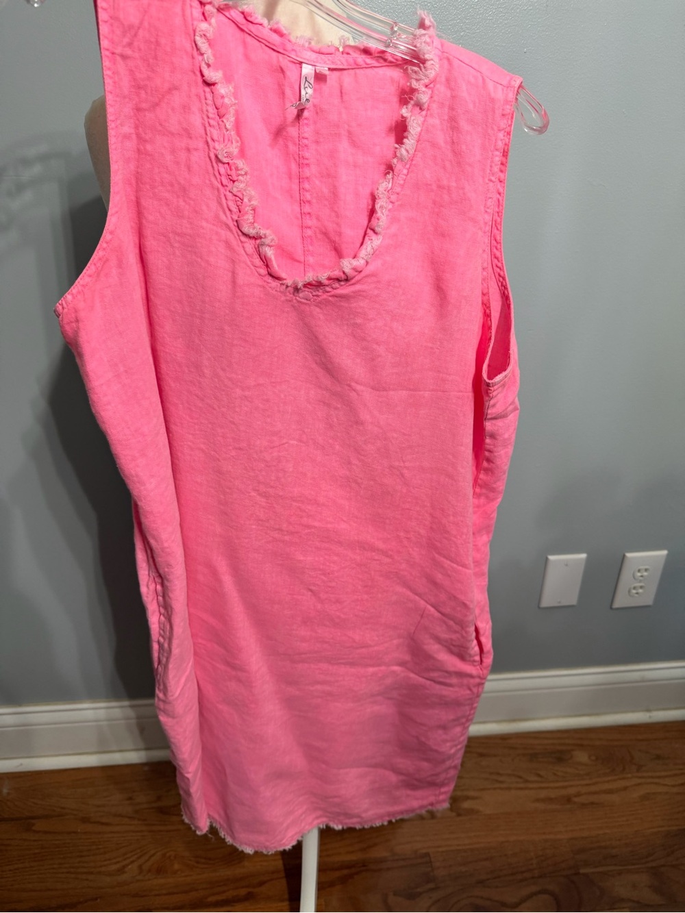 Lulu-B Sleeveless Hot Pink Frayed Neck Shift Tunic
